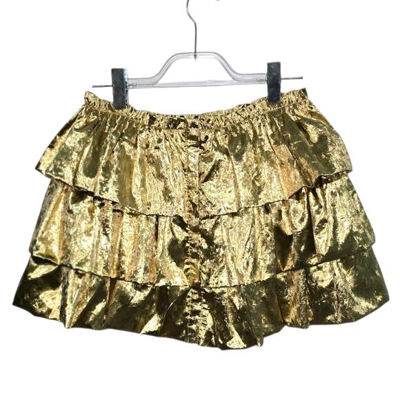 LoveShackFancy Kylie Mini Skirt Miami Glow Gold Lame Tiered Ruffle Size 69 NEW - Picture 12 of 12